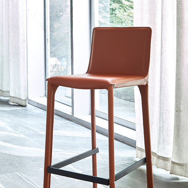 Contemporary Footrest Leather Counter and Bar Stool Square Low Back Bar Stool Clearhalo 'Bar Furniture' 'Bar Stools' 'bar_stools' 'furn' 'furn_bar_stools' 'furniture_bar_stools' 'Kitchen & Dining Furniture' 'kitchen&dining_furn' 'kitchen' 'kitchen_furn' Furniture' 4183761