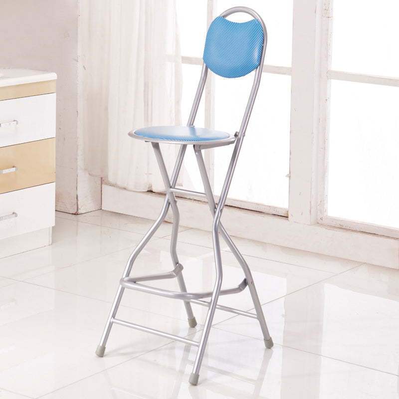 Modern Steel Low Back Counter Stools Round Folding Footrest Bar Stool for Bar Blue With Back 1 Piece Clearhalo 'Bar Furniture' 'Bar Stools' 'bar_stools' 'furn' 'furn_bar_stools' 'furniture_bar_stools' 'Kitchen & Dining Furniture' 'kitchen&dining_furn' 'kitchen' 'kitchen_furn' Furniture' 4183902