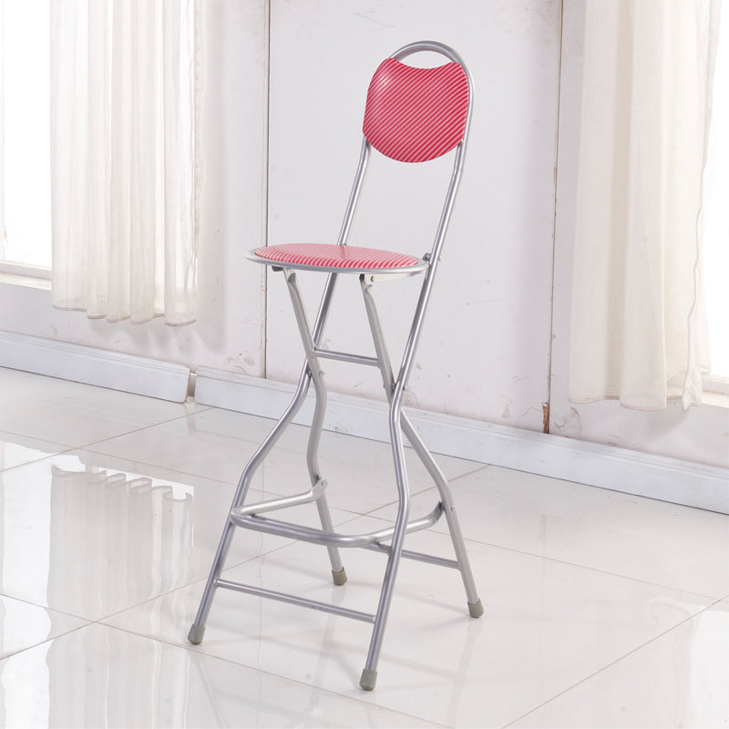 Modern Steel Low Back Counter Stools Round Folding Footrest Bar Stool for Bar Red With Back 1 Piece Clearhalo 'Bar Furniture' 'Bar Stools' 'bar_stools' 'furn' 'furn_bar_stools' 'furniture_bar_stools' 'Kitchen & Dining Furniture' 'kitchen&dining_furn' 'kitchen' 'kitchen_furn' Furniture' 4183904