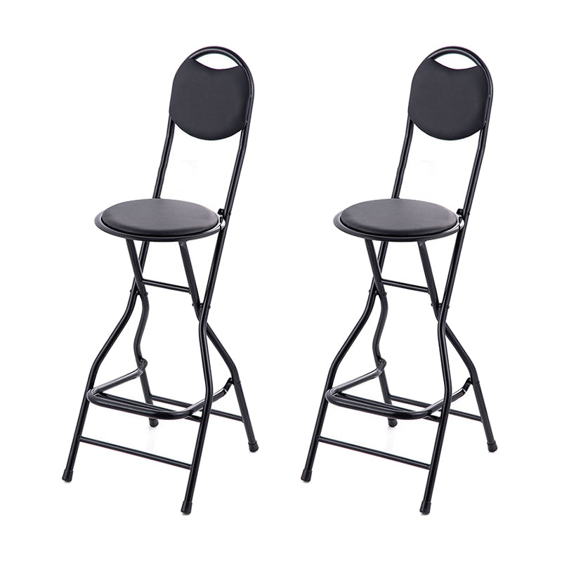 Modern Steel Low Back Counter Stools Round Folding Footrest Bar Stool for Bar Black With Back 2 Piece Set Clearhalo 'Bar Furniture' 'Bar Stools' 'bar_stools' 'furn' 'furn_bar_stools' 'furniture_bar_stools' 'Kitchen & Dining Furniture' 'kitchen&dining_furn' 'kitchen' 'kitchen_furn' Furniture' 4183906