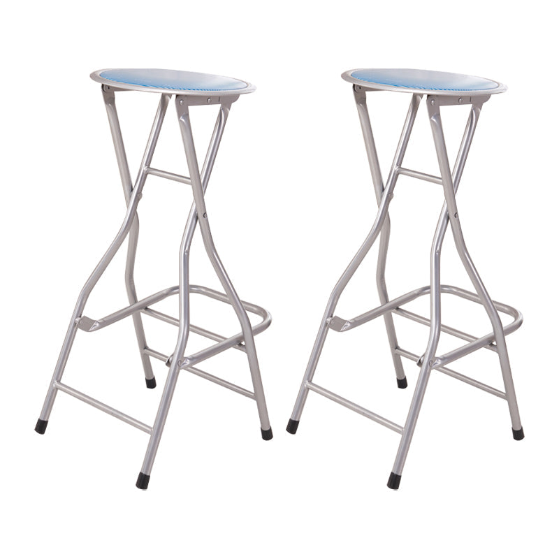 Modern Steel Low Back Counter Stools Round Folding Footrest Bar Stool for Bar Blue Backless 2 Piece Set Clearhalo 'Bar Furniture' 'Bar Stools' 'bar_stools' 'furn' 'furn_bar_stools' 'furniture_bar_stools' 'Kitchen & Dining Furniture' 'kitchen&dining_furn' 'kitchen' 'kitchen_furn' Furniture' 4183911