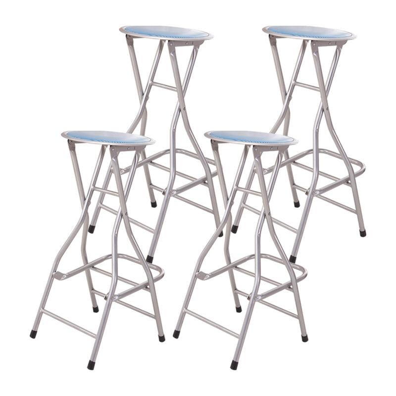 Modern Steel Low Back Counter Stools Round Folding Footrest Bar Stool for Bar Blue Backless 4 Piece Set Clearhalo 'Bar Furniture' 'Bar Stools' 'bar_stools' 'furn' 'furn_bar_stools' 'furniture_bar_stools' 'Kitchen & Dining Furniture' 'kitchen&dining_furn' 'kitchen' 'kitchen_furn' Furniture' 4183912