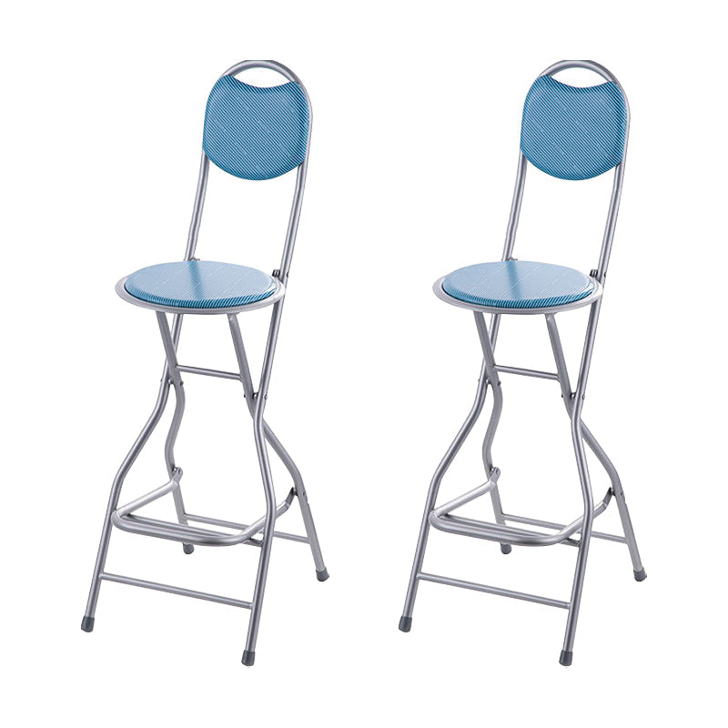 Modern Steel Low Back Counter Stools Round Folding Footrest Bar Stool for Bar Blue With Back 2 Piece Set Clearhalo 'Bar Furniture' 'Bar Stools' 'bar_stools' 'furn' 'furn_bar_stools' 'furniture_bar_stools' 'Kitchen & Dining Furniture' 'kitchen&dining_furn' 'kitchen' 'kitchen_furn' Furniture' 4183914