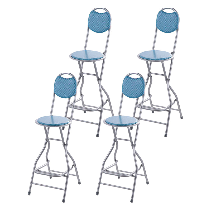 Modern Steel Low Back Counter Stools Round Folding Footrest Bar Stool for Bar Blue With Back 4 Piece Set Clearhalo 'Bar Furniture' 'Bar Stools' 'bar_stools' 'furn' 'furn_bar_stools' 'furniture_bar_stools' 'Kitchen & Dining Furniture' 'kitchen&dining_furn' 'kitchen' 'kitchen_furn' Furniture' 4183916