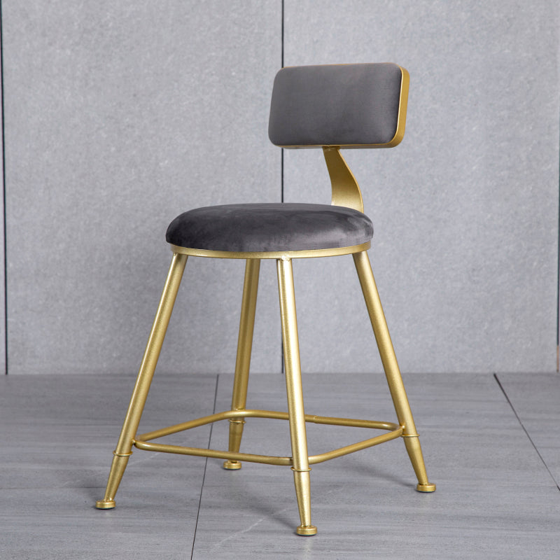 Glam Backrest Armless Counter Stool Iron Beauty Shop Bar Stool with Suede Cushion Grey 1 Piece Short Stool(18"H) Clearhalo 'Bar Furniture' 'Bar Stools' 'bar_stools' 'furn' 'furn_bar_stools' 'furniture_bar_stools' 'Kitchen & Dining Furniture' 'kitchen&dining_furn' 'kitchen' 'kitchen_furn' Furniture' 4183950