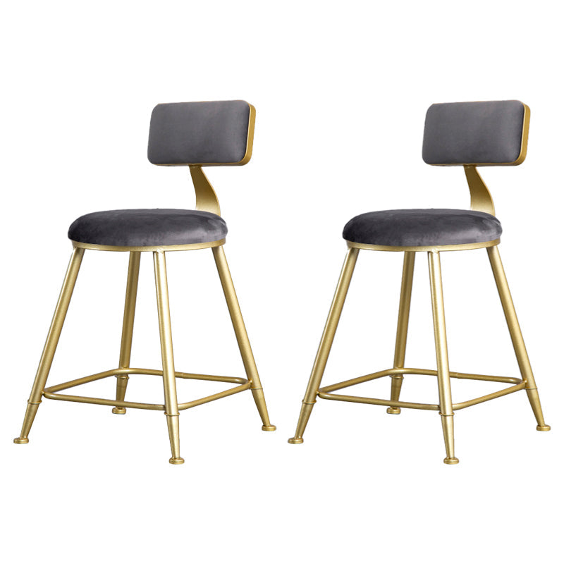 Glam Backrest Armless Counter Stool Iron Beauty Shop Bar Stool with Suede Cushion Grey 2 Piece Set Short Stool(18"H) Clearhalo 'Bar Furniture' 'Bar Stools' 'bar_stools' 'furn' 'furn_bar_stools' 'furniture_bar_stools' 'Kitchen & Dining Furniture' 'kitchen&dining_furn' 'kitchen' 'kitchen_furn' Furniture' 4183951