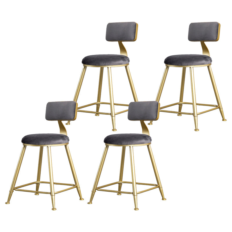Glam Backrest Armless Counter Stool Iron Beauty Shop Bar Stool with Suede Cushion Grey 4 Piece Set Short Stool(18"H) Clearhalo 'Bar Furniture' 'Bar Stools' 'bar_stools' 'furn' 'furn_bar_stools' 'furniture_bar_stools' 'Kitchen & Dining Furniture' 'kitchen&dining_furn' 'kitchen' 'kitchen_furn' Furniture' 4183953