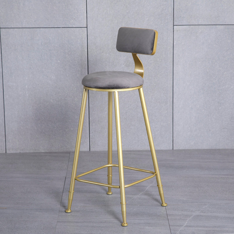 Glam Backrest Armless Counter Stool Iron Beauty Shop Bar Stool with Suede Cushion Grey 1 Piece Clearhalo 'Bar Furniture' 'Bar Stools' 'bar_stools' 'furn' 'furn_bar_stools' 'furniture_bar_stools' 'Kitchen & Dining Furniture' 'kitchen&dining_furn' 'kitchen' 'kitchen_furn' Furniture' 4183955