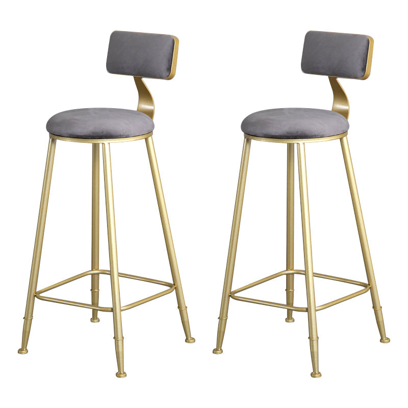 Glam Backrest Armless Counter Stool Iron Beauty Shop Bar Stool with Suede Cushion Grey 2 Piece Set Clearhalo 'Bar Furniture' 'Bar Stools' 'bar_stools' 'furn' 'furn_bar_stools' 'furniture_bar_stools' 'Kitchen & Dining Furniture' 'kitchen&dining_furn' 'kitchen' 'kitchen_furn' Furniture' 4183958