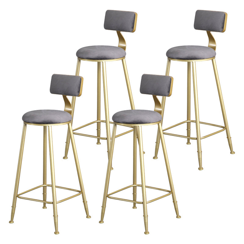 Glam Backrest Armless Counter Stool Iron Beauty Shop Bar Stool with Suede Cushion Grey 4 Piece Set Clearhalo 'Bar Furniture' 'Bar Stools' 'bar_stools' 'furn' 'furn_bar_stools' 'furniture_bar_stools' 'Kitchen & Dining Furniture' 'kitchen&dining_furn' 'kitchen' 'kitchen_furn' Furniture' 4183960