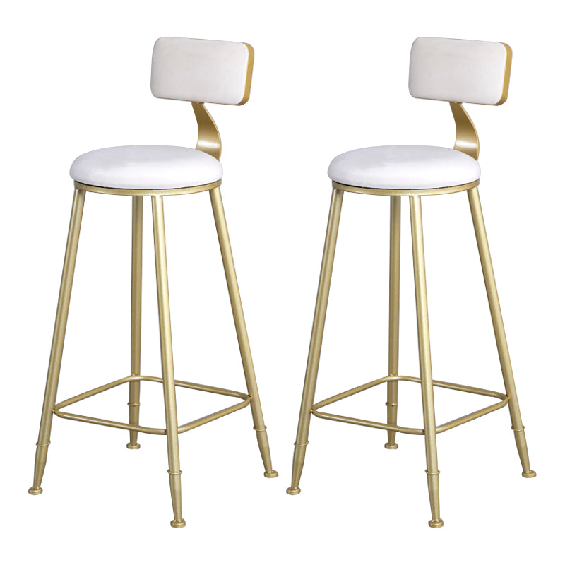 Glam Backrest Armless Counter Stool Iron Beauty Shop Bar Stool with Suede Cushion White 2 Piece Set Clearhalo 'Bar Furniture' 'Bar Stools' 'bar_stools' 'furn' 'furn_bar_stools' 'furniture_bar_stools' 'Kitchen & Dining Furniture' 'kitchen&dining_furn' 'kitchen' 'kitchen_furn' Furniture' 4183966
