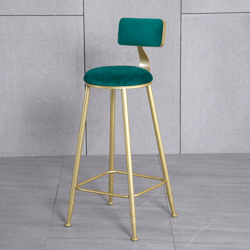 Glam Backrest Armless Counter Stool Iron Beauty Shop Bar Stool with Suede Cushion Green 1 Piece Clearhalo 'Bar Furniture' 'Bar Stools' 'bar_stools' 'furn' 'furn_bar_stools' 'furniture_bar_stools' 'Kitchen & Dining Furniture' 'kitchen&dining_furn' 'kitchen' 'kitchen_furn' Furniture' 4183970