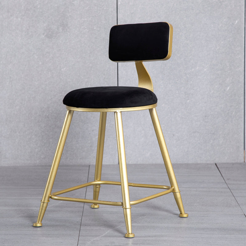 Glam Backrest Armless Counter Stool Iron Beauty Shop Bar Stool with Suede Cushion Black 1 Piece Short Stool(18"H) Clearhalo 'Bar Furniture' 'Bar Stools' 'bar_stools' 'furn' 'furn_bar_stools' 'furniture_bar_stools' 'Kitchen & Dining Furniture' 'kitchen&dining_furn' 'kitchen' 'kitchen_furn' Furniture' 4183971