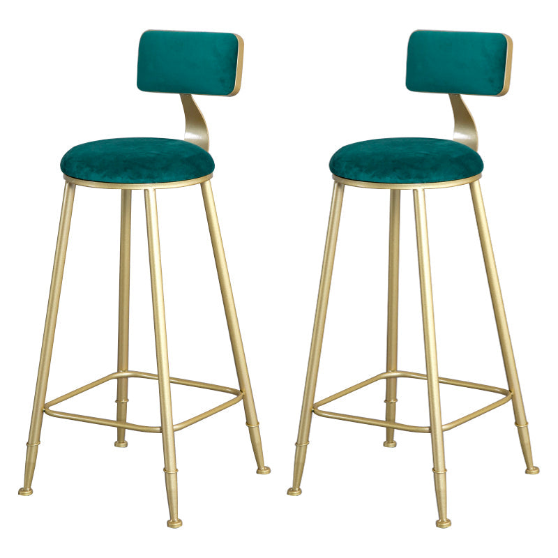 Glam Backrest Armless Counter Stool Iron Beauty Shop Bar Stool with Suede Cushion Green 2 Piece Set Clearhalo 'Bar Furniture' 'Bar Stools' 'bar_stools' 'furn' 'furn_bar_stools' 'furniture_bar_stools' 'Kitchen & Dining Furniture' 'kitchen&dining_furn' 'kitchen' 'kitchen_furn' Furniture' 4183972
