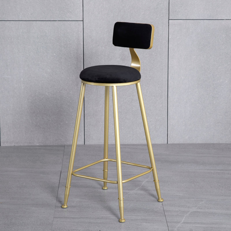 Glam Backrest Armless Counter Stool Iron Beauty Shop Bar Stool with Suede Cushion Black 1 Piece Clearhalo 'Bar Furniture' 'Bar Stools' 'bar_stools' 'furn' 'furn_bar_stools' 'furniture_bar_stools' 'Kitchen & Dining Furniture' 'kitchen&dining_furn' 'kitchen' 'kitchen_furn' Furniture' 4183974