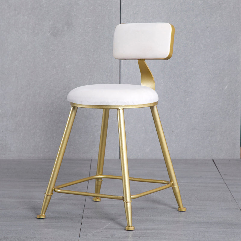 Glam Backrest Armless Counter Stool Iron Beauty Shop Bar Stool with Suede Cushion White 1 Piece Short Stool(18"H) Clearhalo 'Bar Furniture' 'Bar Stools' 'bar_stools' 'furn' 'furn_bar_stools' 'furniture_bar_stools' 'Kitchen & Dining Furniture' 'kitchen&dining_furn' 'kitchen' 'kitchen_furn' Furniture' 4183975