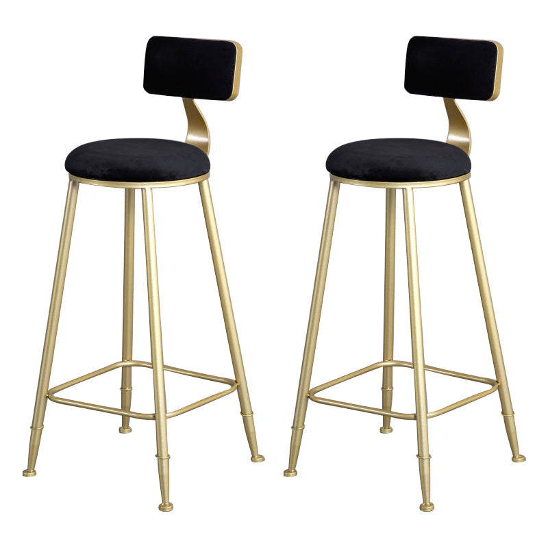 Glam Backrest Armless Counter Stool Iron Beauty Shop Bar Stool with Suede Cushion Black 2 Piece Set Clearhalo 'Bar Furniture' 'Bar Stools' 'bar_stools' 'furn' 'furn_bar_stools' 'furniture_bar_stools' 'Kitchen & Dining Furniture' 'kitchen&dining_furn' 'kitchen' 'kitchen_furn' Furniture' 4183976