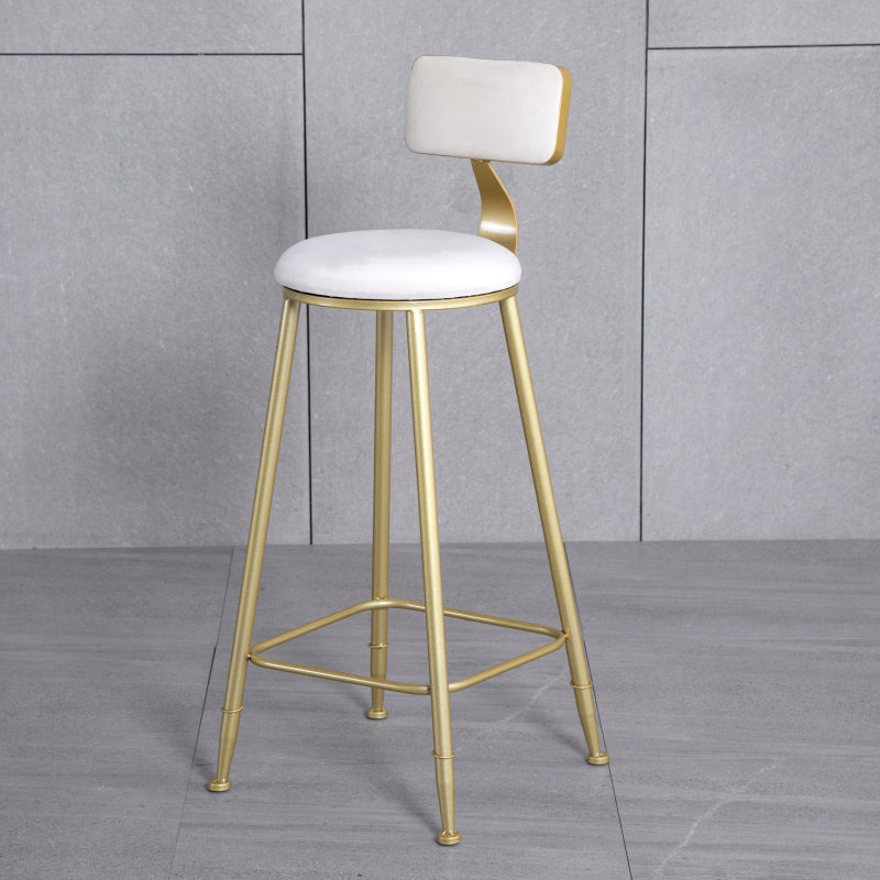 Glam Backrest Armless Counter Stool Iron Beauty Shop Bar Stool with Suede Cushion White 1 Piece Clearhalo 'Bar Furniture' 'Bar Stools' 'bar_stools' 'furn' 'furn_bar_stools' 'furniture_bar_stools' 'Kitchen & Dining Furniture' 'kitchen&dining_furn' 'kitchen' 'kitchen_furn' Furniture' 4183978
