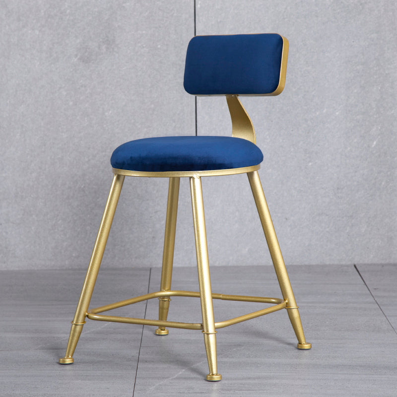 Glam Backrest Armless Counter Stool Iron Beauty Shop Bar Stool with Suede Cushion Blue 1 Piece Short Stool(18"H) Clearhalo 'Bar Furniture' 'Bar Stools' 'bar_stools' 'furn' 'furn_bar_stools' 'furniture_bar_stools' 'Kitchen & Dining Furniture' 'kitchen&dining_furn' 'kitchen' 'kitchen_furn' Furniture' 4183979
