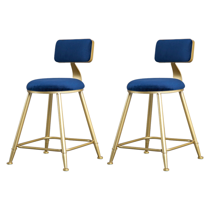 Glam Backrest Armless Counter Stool Iron Beauty Shop Bar Stool with Suede Cushion Blue 2 Piece Set Short Stool(18"H) Clearhalo 'Bar Furniture' 'Bar Stools' 'bar_stools' 'furn' 'furn_bar_stools' 'furniture_bar_stools' 'Kitchen & Dining Furniture' 'kitchen&dining_furn' 'kitchen' 'kitchen_furn' Furniture' 4183980
