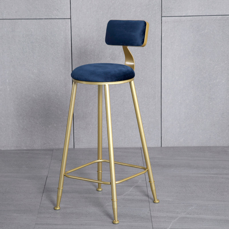 Glam Backrest Armless Counter Stool Iron Beauty Shop Bar Stool with Suede Cushion Blue 1 Piece Clearhalo 'Bar Furniture' 'Bar Stools' 'bar_stools' 'furn' 'furn_bar_stools' 'furniture_bar_stools' 'Kitchen & Dining Furniture' 'kitchen&dining_furn' 'kitchen' 'kitchen_furn' Furniture' 4183982