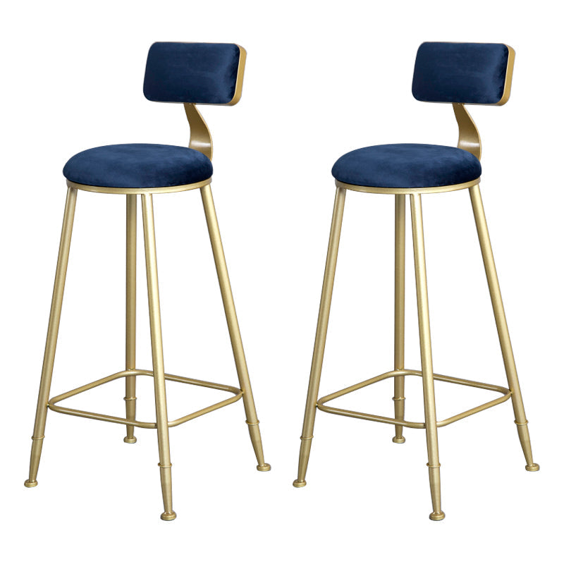 Glam Backrest Armless Counter Stool Iron Beauty Shop Bar Stool with Suede Cushion Blue 2 Piece Set Clearhalo 'Bar Furniture' 'Bar Stools' 'bar_stools' 'furn' 'furn_bar_stools' 'furniture_bar_stools' 'Kitchen & Dining Furniture' 'kitchen&dining_furn' 'kitchen' 'kitchen_furn' Furniture' 4183983