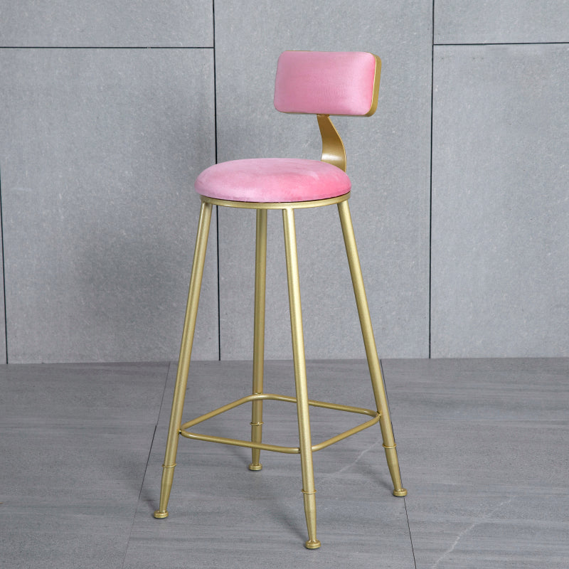 Glam Backrest Armless Counter Stool Iron Beauty Shop Bar Stool with Suede Cushion Pink 1 Piece Clearhalo 'Bar Furniture' 'Bar Stools' 'bar_stools' 'furn' 'furn_bar_stools' 'furniture_bar_stools' 'Kitchen & Dining Furniture' 'kitchen&dining_furn' 'kitchen' 'kitchen_furn' Furniture' 4183985