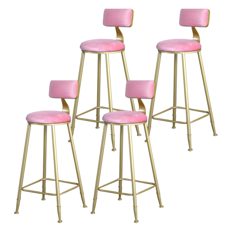 Glam Backrest Armless Counter Stool Iron Beauty Shop Bar Stool with Suede Cushion Pink 4 Piece Set Clearhalo 'Bar Furniture' 'Bar Stools' 'bar_stools' 'furn' 'furn_bar_stools' 'furniture_bar_stools' 'Kitchen & Dining Furniture' 'kitchen&dining_furn' 'kitchen' 'kitchen_furn' Furniture' 4183987