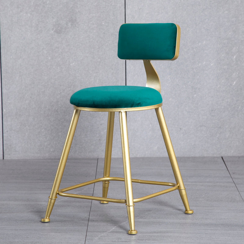 Glam Backrest Armless Counter Stool Iron Beauty Shop Bar Stool with Suede Cushion Green 1 Piece Short Stool(18"H) Clearhalo 'Bar Furniture' 'Bar Stools' 'bar_stools' 'furn' 'furn_bar_stools' 'furniture_bar_stools' 'Kitchen & Dining Furniture' 'kitchen&dining_furn' 'kitchen' 'kitchen_furn' Furniture' 4183988