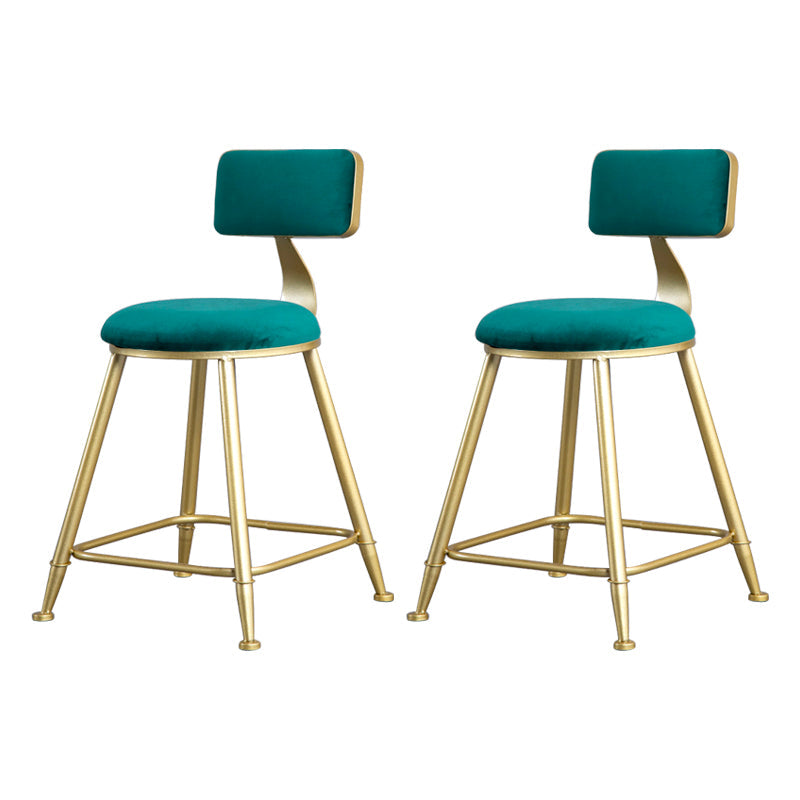 Glam Backrest Armless Counter Stool Iron Beauty Shop Bar Stool with Suede Cushion Green 2 Piece Set Short Stool(18"H) Clearhalo 'Bar Furniture' 'Bar Stools' 'bar_stools' 'furn' 'furn_bar_stools' 'furniture_bar_stools' 'Kitchen & Dining Furniture' 'kitchen&dining_furn' 'kitchen' 'kitchen_furn' Furniture' 4183989