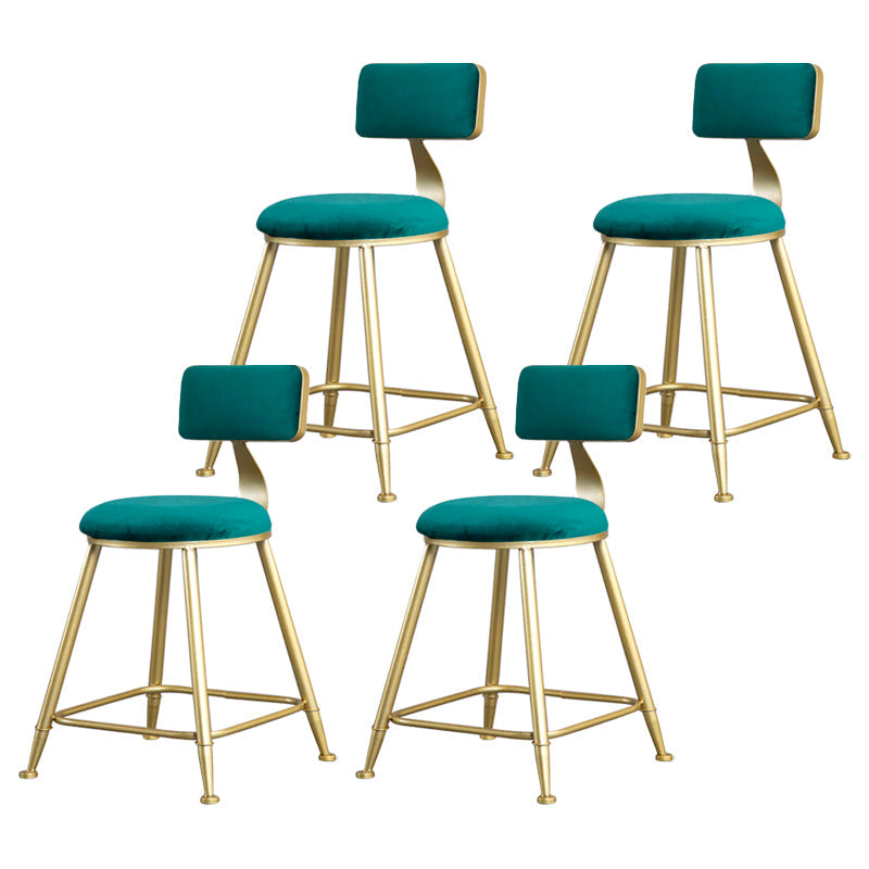Glam Backrest Armless Counter Stool Iron Beauty Shop Bar Stool with Suede Cushion Green 4 Piece Set Short Stool(18"H) Clearhalo 'Bar Furniture' 'Bar Stools' 'bar_stools' 'furn' 'furn_bar_stools' 'furniture_bar_stools' 'Kitchen & Dining Furniture' 'kitchen&dining_furn' 'kitchen' 'kitchen_furn' Furniture' 4183990