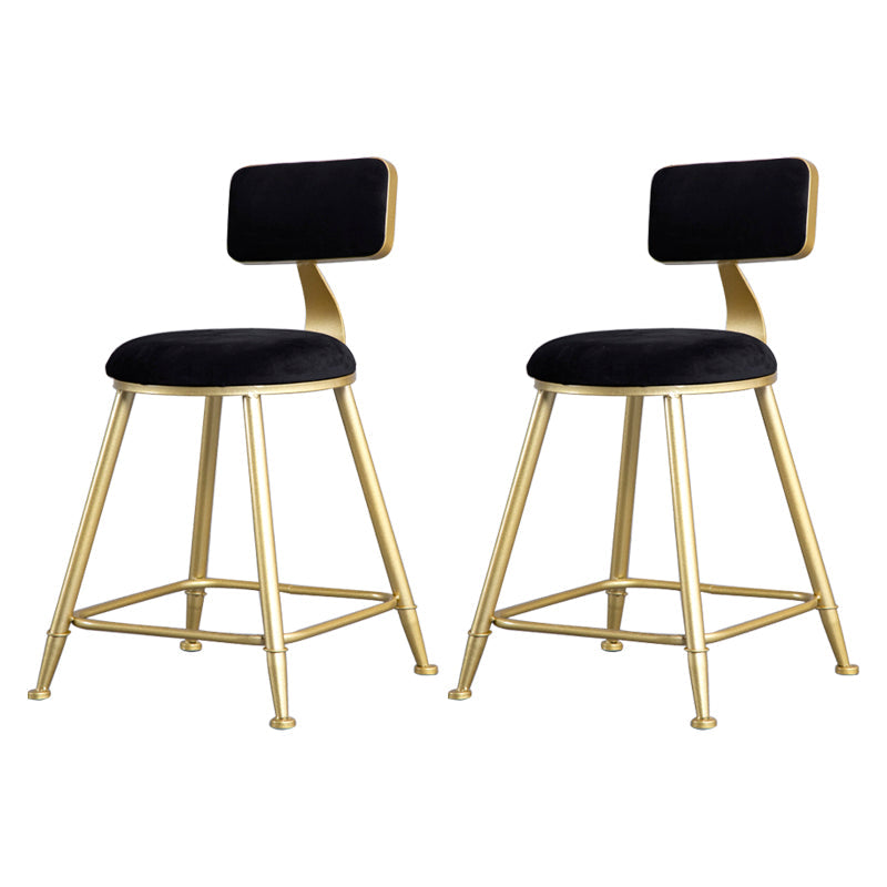 Glam Backrest Armless Counter Stool Iron Beauty Shop Bar Stool with Suede Cushion Black 2 Piece Set Short Stool(18"H) Clearhalo 'Bar Furniture' 'Bar Stools' 'bar_stools' 'furn' 'furn_bar_stools' 'furniture_bar_stools' 'Kitchen & Dining Furniture' 'kitchen&dining_furn' 'kitchen' 'kitchen_furn' Furniture' 4183991