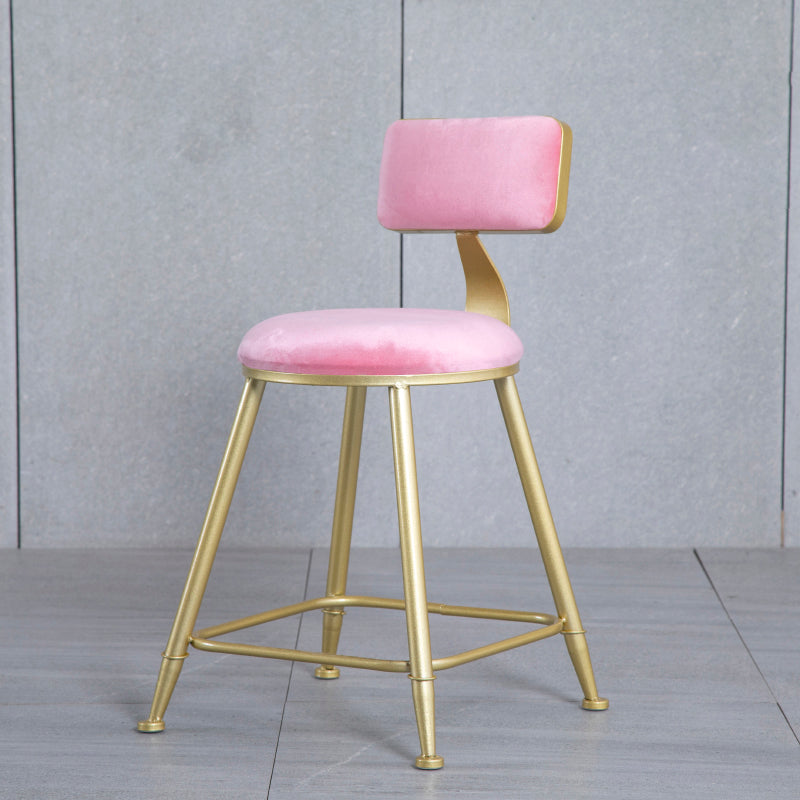 Glam Backrest Armless Counter Stool Iron Beauty Shop Bar Stool with Suede Cushion Pink 1 Piece Short Stool(18"H) Clearhalo 'Bar Furniture' 'Bar Stools' 'bar_stools' 'furn' 'furn_bar_stools' 'furniture_bar_stools' 'Kitchen & Dining Furniture' 'kitchen&dining_furn' 'kitchen' 'kitchen_furn' Furniture' 4183993