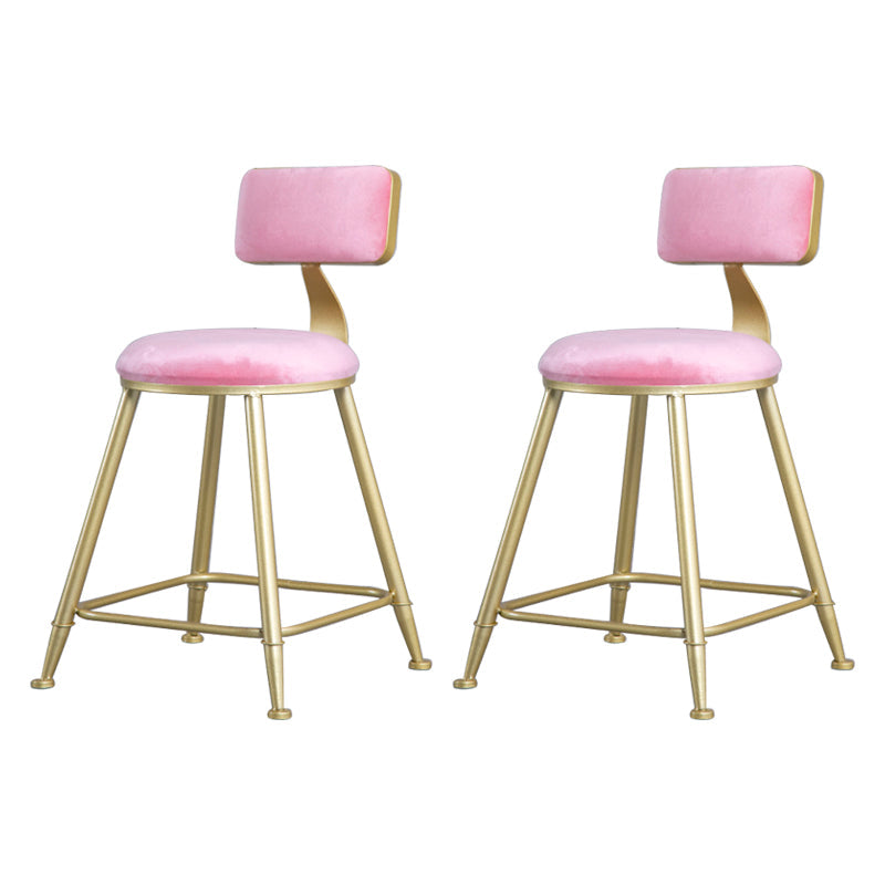 Glam Backrest Armless Counter Stool Iron Beauty Shop Bar Stool with Suede Cushion Pink 2 Piece Set Short Stool(18"H) Clearhalo 'Bar Furniture' 'Bar Stools' 'bar_stools' 'furn' 'furn_bar_stools' 'furniture_bar_stools' 'Kitchen & Dining Furniture' 'kitchen&dining_furn' 'kitchen' 'kitchen_furn' Furniture' 4183994
