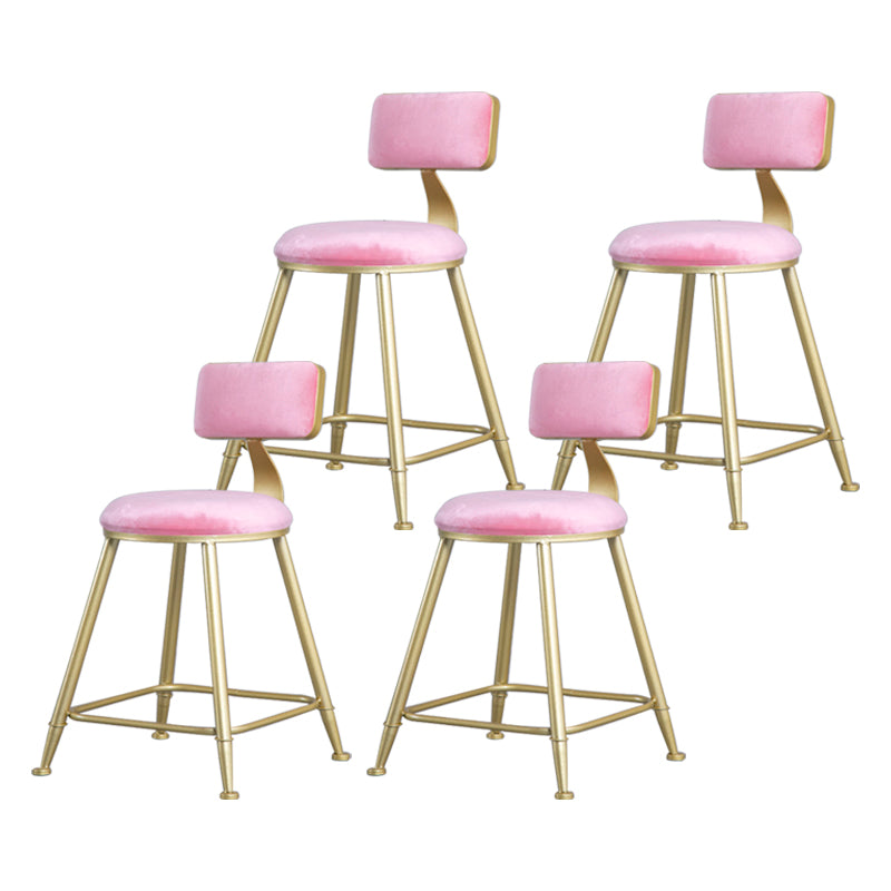 Glam Backrest Armless Counter Stool Iron Beauty Shop Bar Stool with Suede Cushion Pink 4 Piece Set Short Stool(18"H) Clearhalo 'Bar Furniture' 'Bar Stools' 'bar_stools' 'furn' 'furn_bar_stools' 'furniture_bar_stools' 'Kitchen & Dining Furniture' 'kitchen&dining_furn' 'kitchen' 'kitchen_furn' Furniture' 4183995
