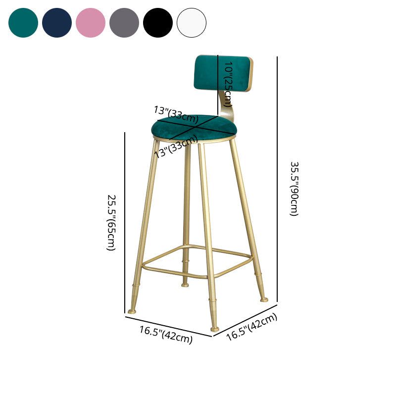 Glam Backrest Armless Counter Stool Iron Beauty Shop Bar Stool with Suede Cushion Clearhalo 'Bar Furniture' 'Bar Stools' 'bar_stools' 'furn' 'furn_bar_stools' 'furniture_bar_stools' 'Kitchen & Dining Furniture' 'kitchen&dining_furn' 'kitchen' 'kitchen_furn' Furniture' 4183997