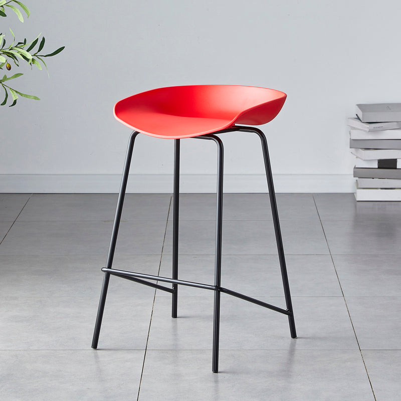 Modern Bar Stool Armless Plastic Indoor Barstool with Footrest Steel Base Red 1 Piece Counter Stool(26"H) Clearhalo 'Bar Furniture' 'Bar Stools' 'bar_stools' 'furn' 'furn_bar_stools' 'furniture_bar_stools' 'Kitchen & Dining Furniture' 'kitchen&dining_furn' 'kitchen' 'kitchen_furn' Furniture' 4184063