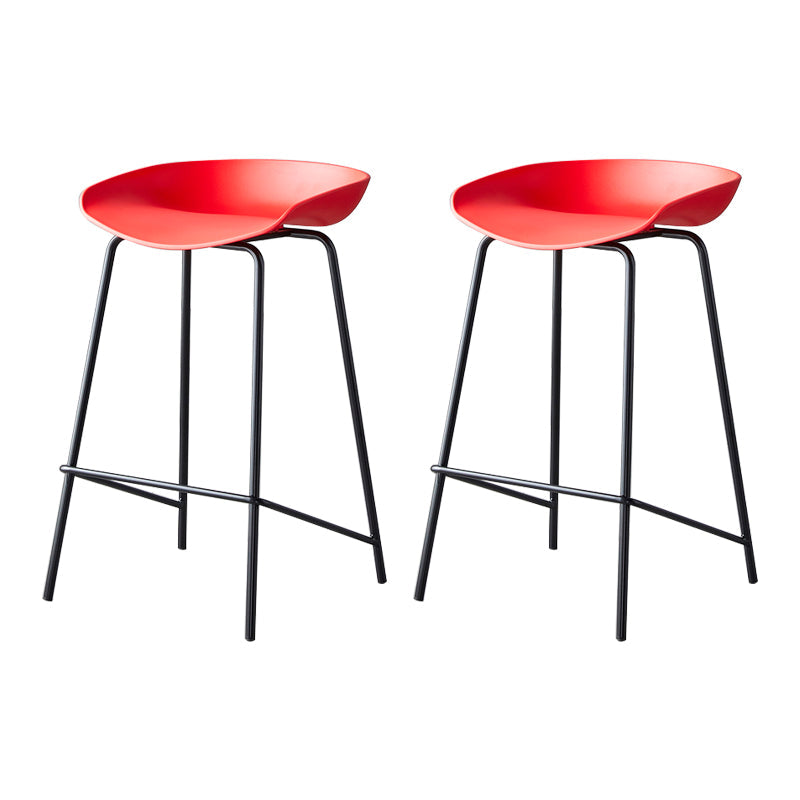 Modern Bar Stool Armless Plastic Indoor Barstool with Footrest Steel Base Red 2 Piece Set Counter Stool(26"H) Clearhalo 'Bar Furniture' 'Bar Stools' 'bar_stools' 'furn' 'furn_bar_stools' 'furniture_bar_stools' 'Kitchen & Dining Furniture' 'kitchen&dining_furn' 'kitchen' 'kitchen_furn' Furniture' 4184064