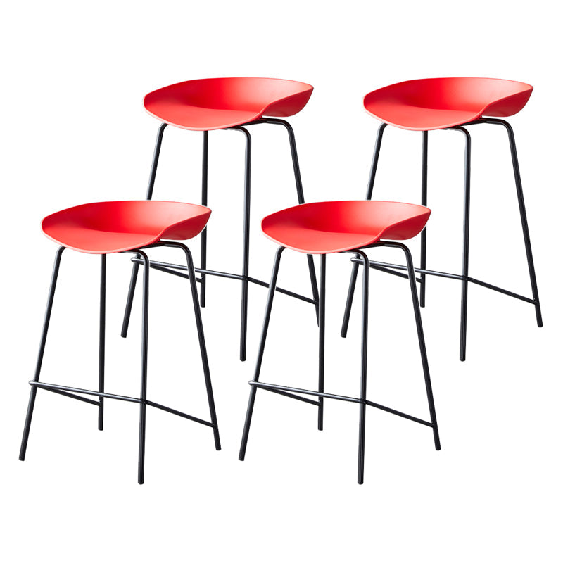 Modern Bar Stool Armless Plastic Indoor Barstool with Footrest Steel Base Red 4 Piece Set Counter Stool(26"H) Clearhalo 'Bar Furniture' 'Bar Stools' 'bar_stools' 'furn' 'furn_bar_stools' 'furniture_bar_stools' 'Kitchen & Dining Furniture' 'kitchen&dining_furn' 'kitchen' 'kitchen_furn' Furniture' 4184065