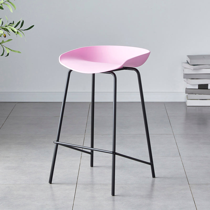 Modern Bar Stool Armless Plastic Indoor Barstool with Footrest Steel Base Pink 1 Piece Counter Stool(26"H) Clearhalo 'Bar Furniture' 'Bar Stools' 'bar_stools' 'furn' 'furn_bar_stools' 'furniture_bar_stools' 'Kitchen & Dining Furniture' 'kitchen&dining_furn' 'kitchen' 'kitchen_furn' Furniture' 4184069