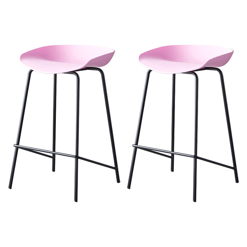 Modern Bar Stool Armless Plastic Indoor Barstool with Footrest Steel Base Pink 2 Piece Set Counter Stool(26"H) Clearhalo 'Bar Furniture' 'Bar Stools' 'bar_stools' 'furn' 'furn_bar_stools' 'furniture_bar_stools' 'Kitchen & Dining Furniture' 'kitchen&dining_furn' 'kitchen' 'kitchen_furn' Furniture' 4184070