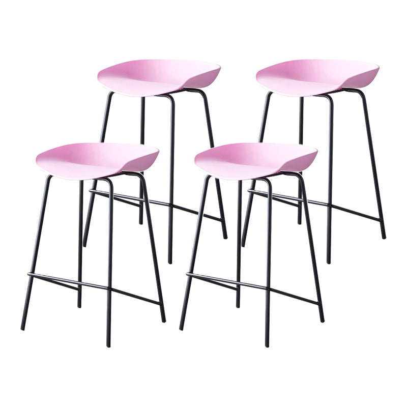 Modern Bar Stool Armless Plastic Indoor Barstool with Footrest Steel Base Pink 4 Piece Set Counter Stool(26"H) Clearhalo 'Bar Furniture' 'Bar Stools' 'bar_stools' 'furn' 'furn_bar_stools' 'furniture_bar_stools' 'Kitchen & Dining Furniture' 'kitchen&dining_furn' 'kitchen' 'kitchen_furn' Furniture' 4184071