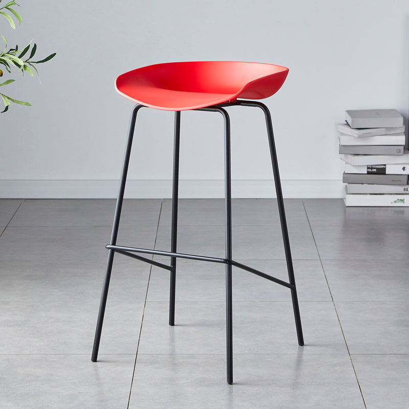Modern Bar Stool Armless Plastic Indoor Barstool with Footrest Steel Base Red 1 Piece Bar Stool(30"H) Clearhalo 'Bar Furniture' 'Bar Stools' 'bar_stools' 'furn' 'furn_bar_stools' 'furniture_bar_stools' 'Kitchen & Dining Furniture' 'kitchen&dining_furn' 'kitchen' 'kitchen_furn' Furniture' 4184072