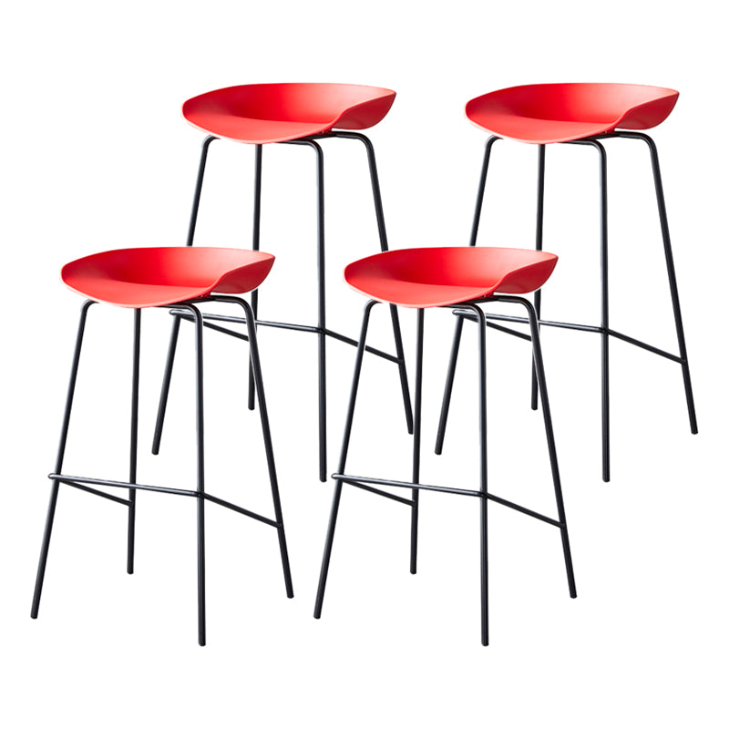 Modern Bar Stool Armless Plastic Indoor Barstool with Footrest Steel Base Red 4 Piece Set Bar Stool(30"H) Clearhalo 'Bar Furniture' 'Bar Stools' 'bar_stools' 'furn' 'furn_bar_stools' 'furniture_bar_stools' 'Kitchen & Dining Furniture' 'kitchen&dining_furn' 'kitchen' 'kitchen_furn' Furniture' 4184074