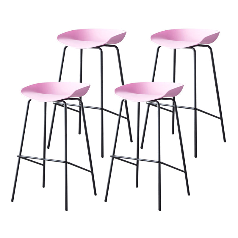 Modern Bar Stool Armless Plastic Indoor Barstool with Footrest Steel Base Pink 4 Piece Set Bar Stool(30"H) Clearhalo 'Bar Furniture' 'Bar Stools' 'bar_stools' 'furn' 'furn_bar_stools' 'furniture_bar_stools' 'Kitchen & Dining Furniture' 'kitchen&dining_furn' 'kitchen' 'kitchen_furn' Furniture' 4184077