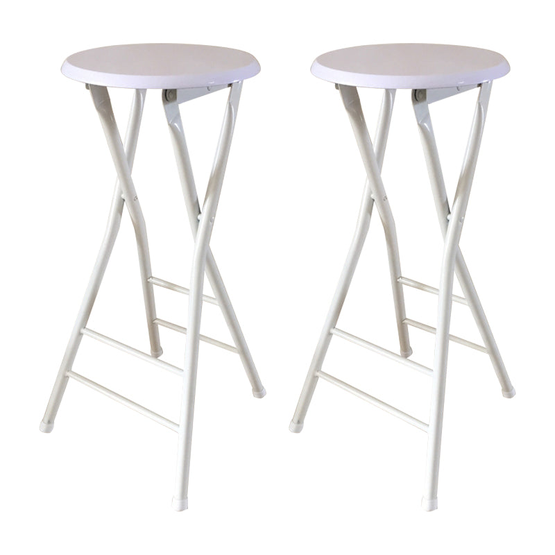 Modern Folding Armless Counter Stool Steel Living Room Bar Stool with Footrest White 2 Piece Set Bar Stool (28" H) Clearhalo 'Bar Furniture' 'Bar Stools' 'bar_stools' 'furn' 'furn_bar_stools' 'furniture_bar_stools' 'Kitchen & Dining Furniture' 'kitchen&dining_furn' 'kitchen' 'kitchen_furn' Furniture' 4184105