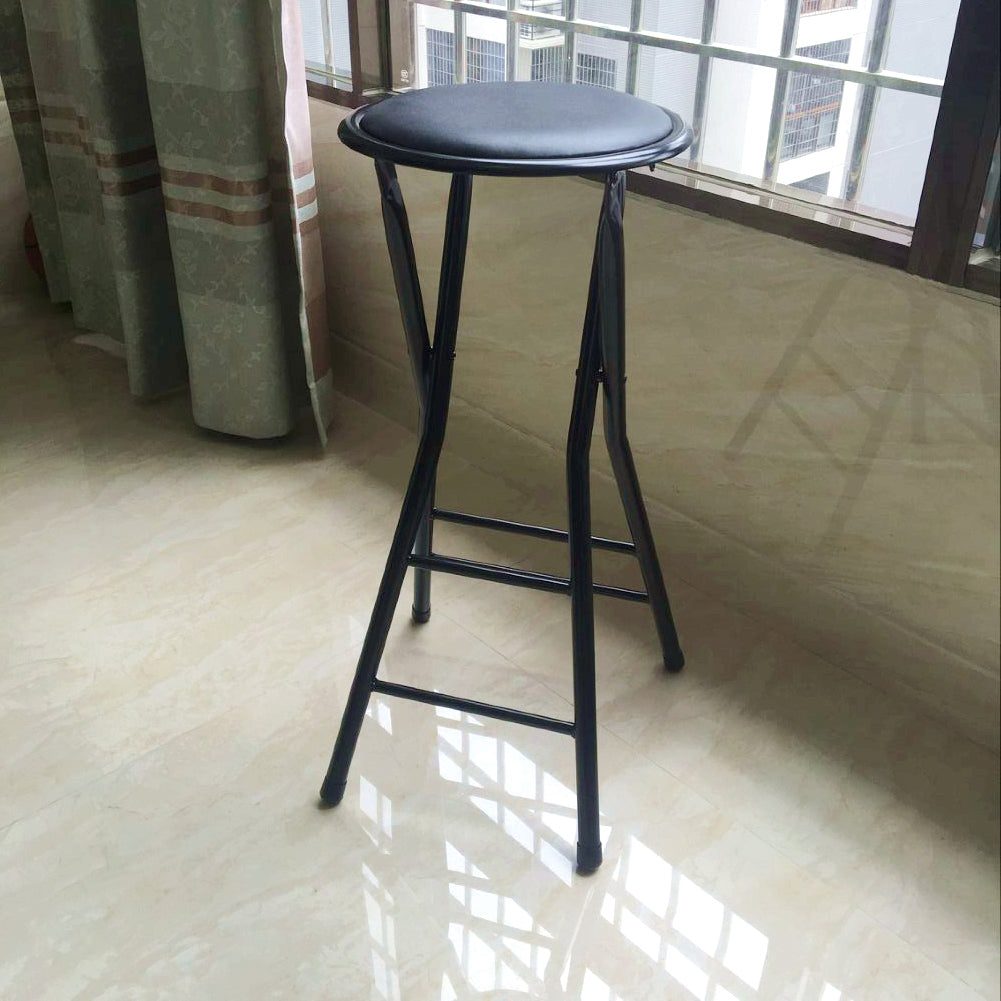 Modern Folding Armless Counter Stool Steel Living Room Bar Stool with Footrest Black 1 Piece Bar Stool (28" H) Clearhalo 'Bar Furniture' 'Bar Stools' 'bar_stools' 'furn' 'furn_bar_stools' 'furniture_bar_stools' 'Kitchen & Dining Furniture' 'kitchen&dining_furn' 'kitchen' 'kitchen_furn' Furniture' 4184107