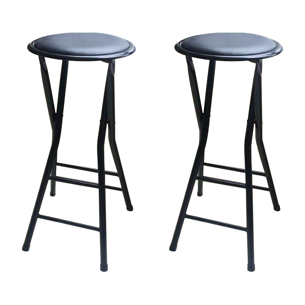 Modern Folding Armless Counter Stool Steel Living Room Bar Stool with Footrest Black 2 Piece Set Bar Stool (28" H) Clearhalo 'Bar Furniture' 'Bar Stools' 'bar_stools' 'furn' 'furn_bar_stools' 'furniture_bar_stools' 'Kitchen & Dining Furniture' 'kitchen&dining_furn' 'kitchen' 'kitchen_furn' Furniture' 4184108