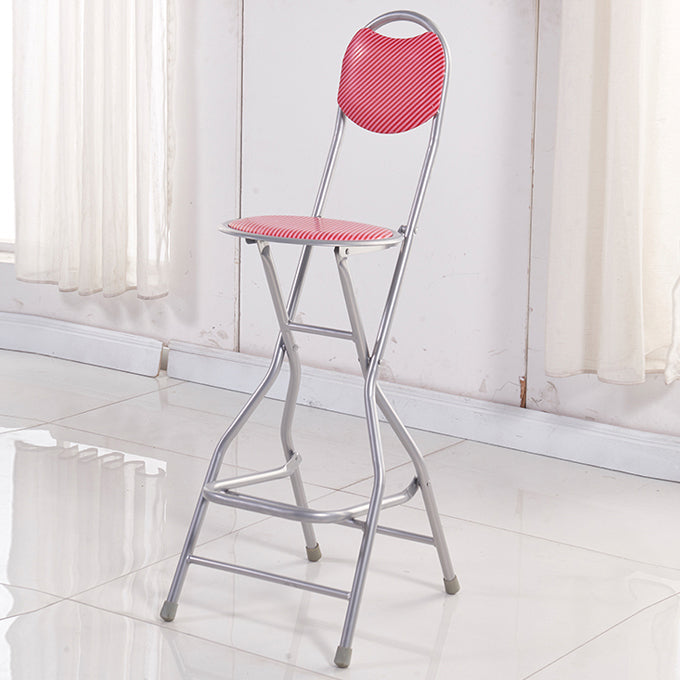Modern Folding Armless Counter Stool Iron Cashier Bar Stool with Footrest Red With Back 1 Piece Clearhalo 'Bar Furniture' 'Bar Stools' 'bar_stools' 'furn' 'furn_bar_stools' 'furniture_bar_stools' 'Kitchen & Dining Furniture' 'kitchen&dining_furn' 'kitchen' 'kitchen_furn' Furniture' 4184123