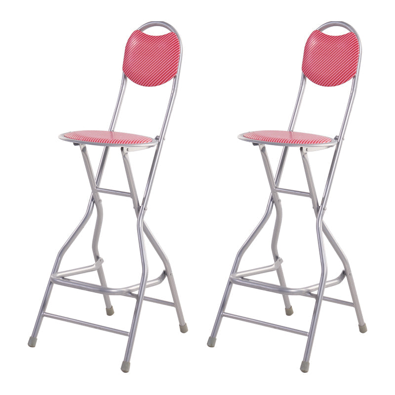 Modern Folding Armless Counter Stool Iron Cashier Bar Stool with Footrest Red With Back 2 Piece Set Clearhalo 'Bar Furniture' 'Bar Stools' 'bar_stools' 'furn' 'furn_bar_stools' 'furniture_bar_stools' 'Kitchen & Dining Furniture' 'kitchen&dining_furn' 'kitchen' 'kitchen_furn' Furniture' 4184124